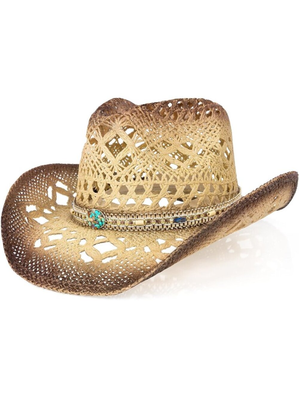Men's Yellow+coffee Comfortable High-quality Synthetic Straw Cowboy Hats